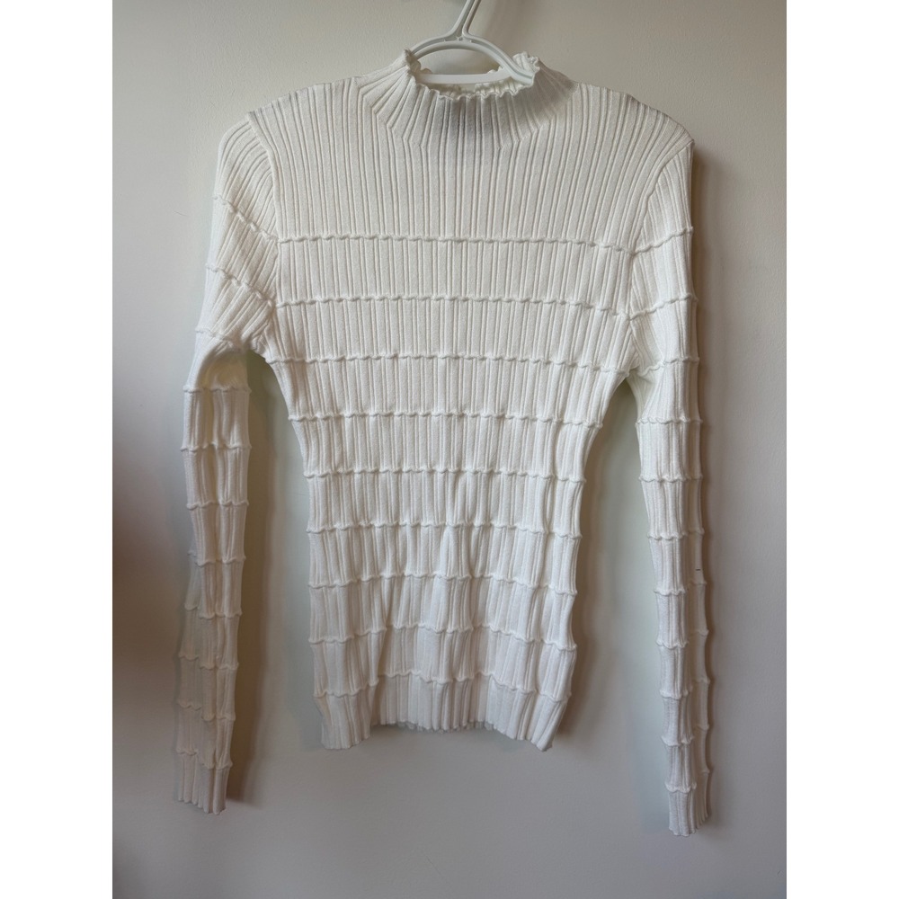 VICI White Ribbed Mock Neck Textured Long Sleeve Sweater Top Large